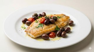 Filetto di rombo con verdure e olive tagiasche