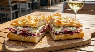 Focaccia con prosciutto cotto, gorgonzola e radicchio rosso