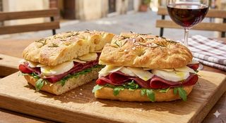 Focaccia con bresaola, rucola, mozzarella e grana