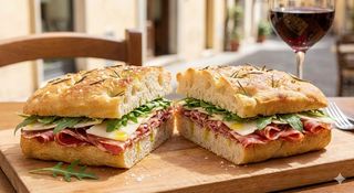 Focaccia con capocollo, pecorino e rucola