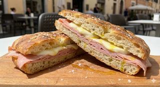 Focaccia con prosciutto cotto e mozzarella