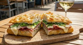Focaccia con speck, taleggio e rucola