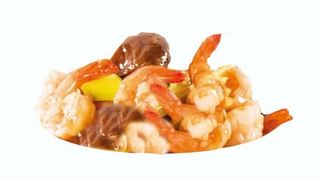 Gamberi con funghi e bambù