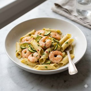 Garganelli gamberi e zucchine