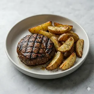 Hamburger di scottona con contorno di patate