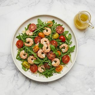 Insalata di gamberetti con rucola e pomodorini