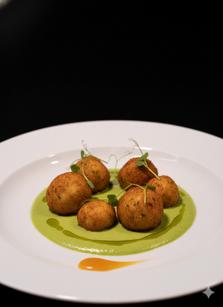 Le polpettine di baccalà con crema di zucchine