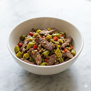 Manzo saltato con peperoni sott'aceto piccante