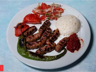 With rice meatball on plate