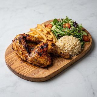 1/2 pollo con riso e insalata