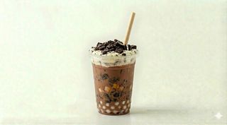 Milktea con Oreo, mochi, tapioca e crema cheese
