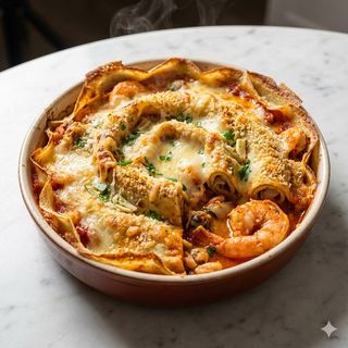 Nido di crepes gratinato ai frutti di mare