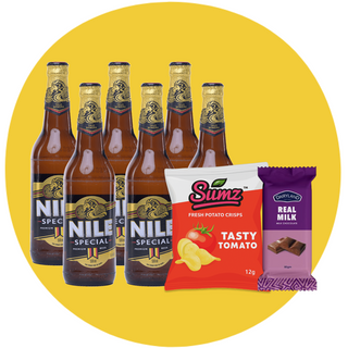 6x Nile Special 330ml Bottle + 1x Tasty Tomato Crisps 12g + 1x Dairyland Real Milk Chocolate 80g