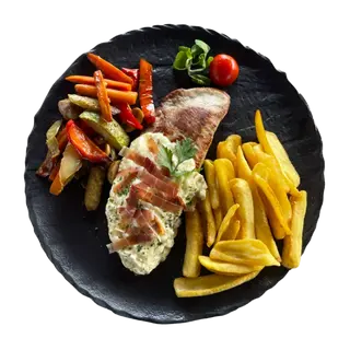Njeguški steak preliven kajmakom
