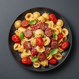 Orecchiette con salsiccia e pomodorini