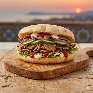 Panino, doppia carne, verdure, salse