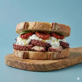 Panino polpo, stracciatella e pomodoro secco