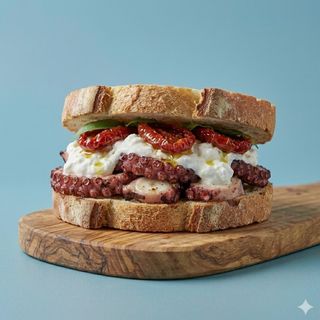 Panino polpo, stracciatella e pomodoro secco
