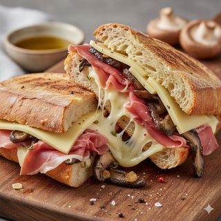 Panino  prosciutto crudo, fontina, funghi porcini