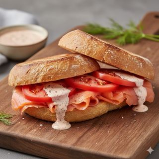 Panino  salmone, pomodoro fresco, salsa cocktail