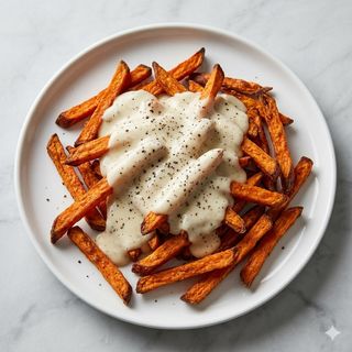 Patate americane con fonduta di cacio e pepe 