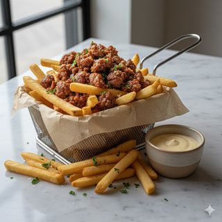 Patatine con salsiccia a pezzetti