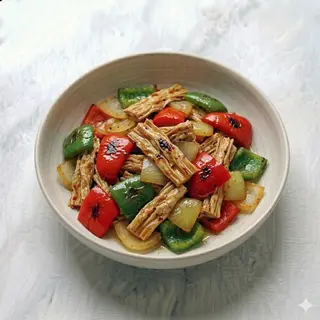 Pelle di tofu saltato con peperoni
