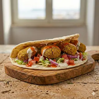 Piadina, falafel, verdure, salse