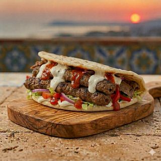 Piadina, seekh kebab, verdure, salse