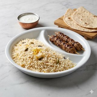 Piatto riso basmati con seekh kebab