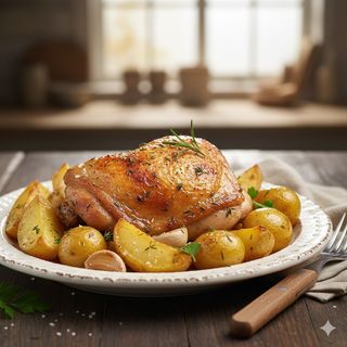 Pollo intero arrosto con patate e insalata mezzo