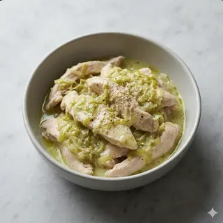 Pollo condito alla salsa di porro