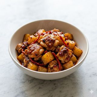 Pollo saltato con patate e salsa piccante