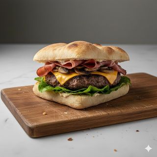 Hamburger con formaggio, lattuga, cipolla, salsa rosa  