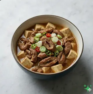 Scodella di intestino di maiale e tofu