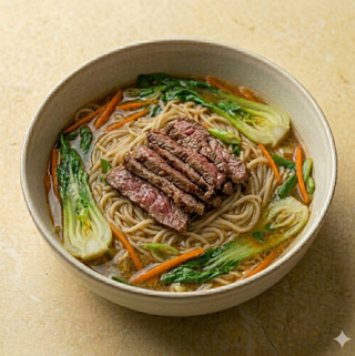 Spaghetti di riso con manzo e verdure
