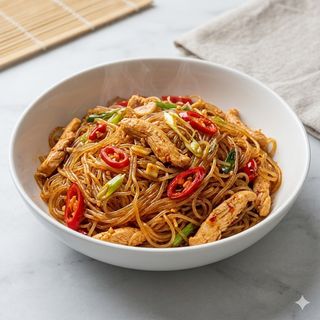 Spaghetti di soia con pollo al piccante