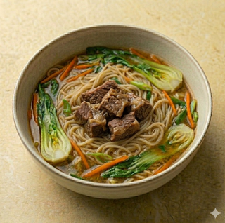 Spaghetti fresca con manzo stufato e verdure