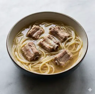 Spaghetti in brodo di costine di maiale