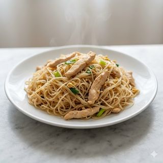 Spaghetti di riso con pollo