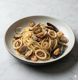 Spaghetti saltata con frutti di mare