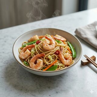 Spaghetti saltati con gamberi