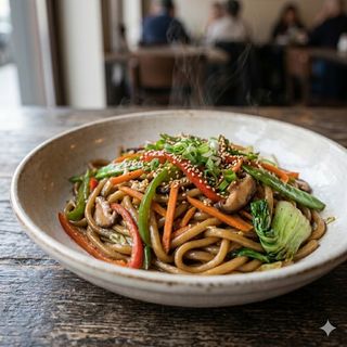 Spaghetti udon con verdure