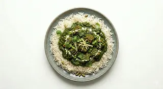 Spinaci con agnello e riso