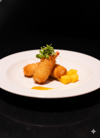 La tapas con gambero in pasta kataifi e mango