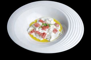 138.Tartare di burrata con gambero rosso di Mazara