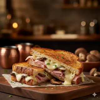 Toast prosciutto cotto, formaggio e funghetti - grande