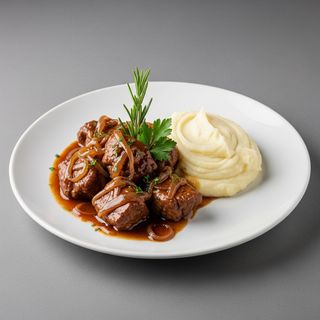 Tocana de porc cu sos de ceapa si pure