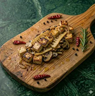 Tofu con bambù e funghi