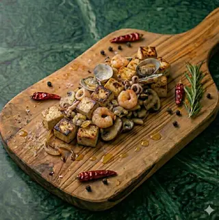 Tofu con frutti di mare